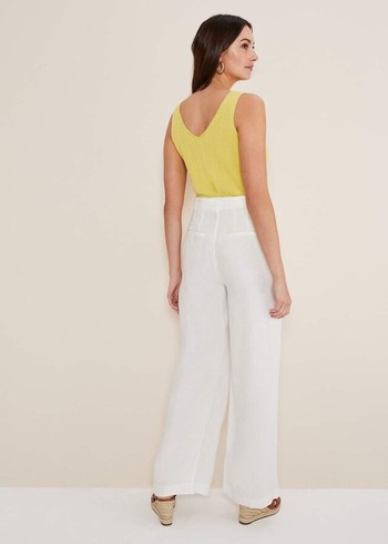 Phase Eight Aaliyah Linen Wide Legs Trousers White USA | 2574693-PL